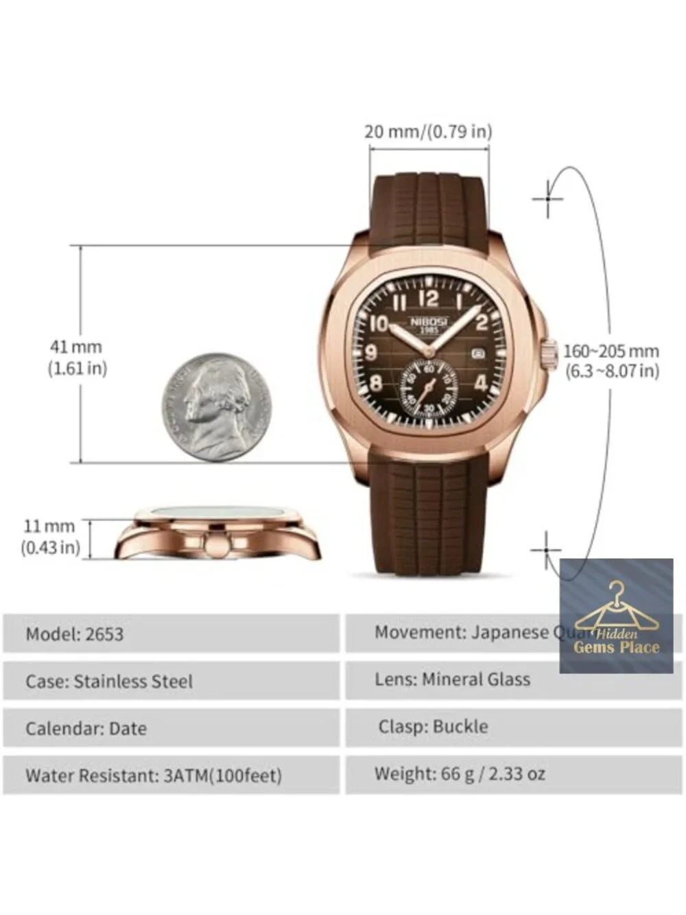 Classic Men's Analog Quartz Watch, Stainless Steel Case, Black Silicone Strap,